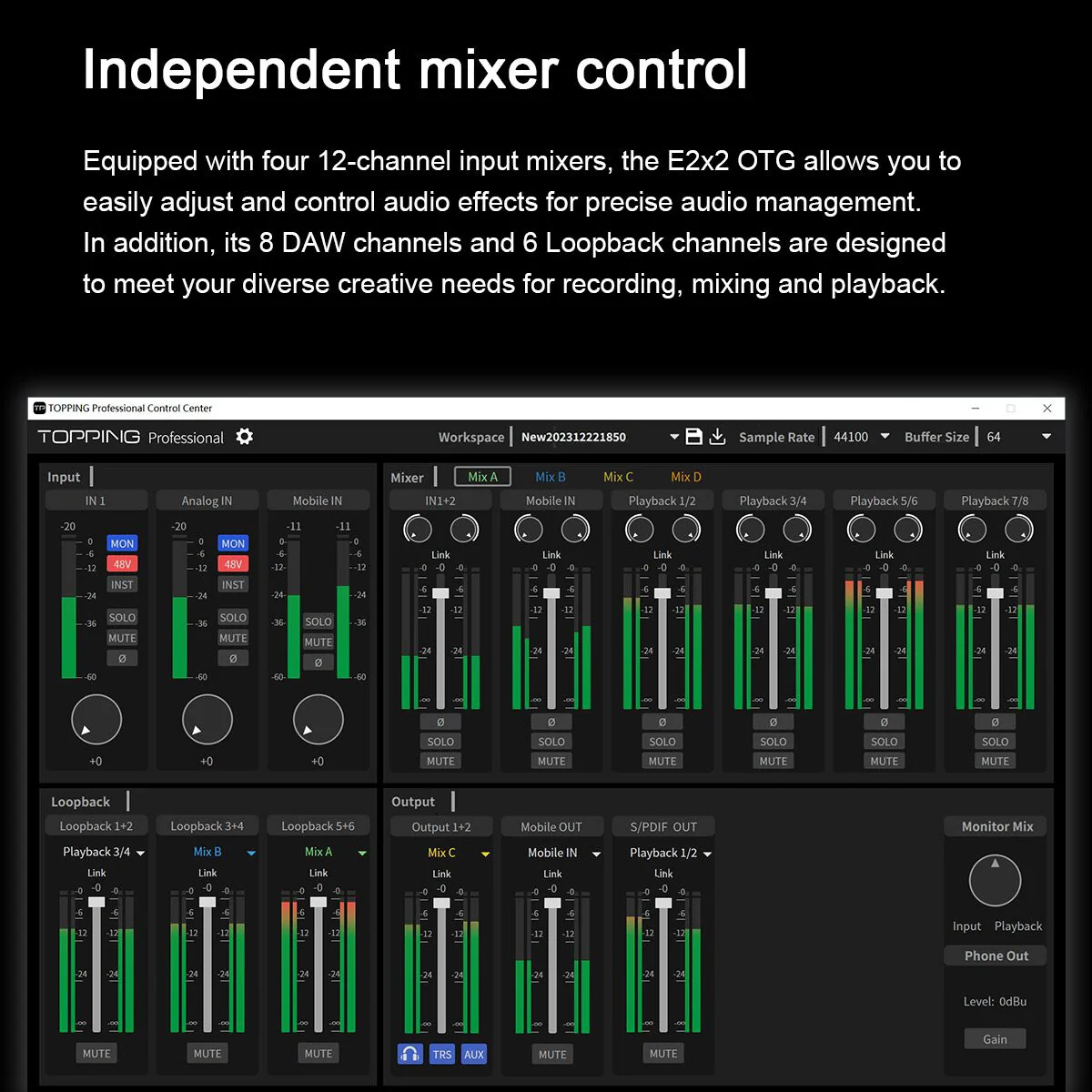 TOPPING E2X2 OTG USB Audio Interface - Image 6