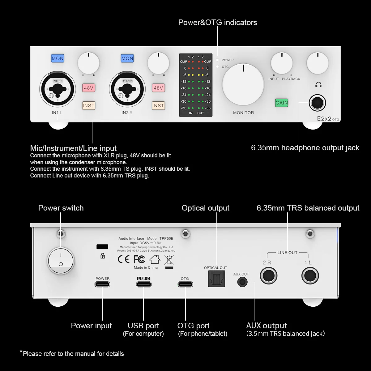 TOPPING E2X2 OTG USB Audio Interface - Image 9